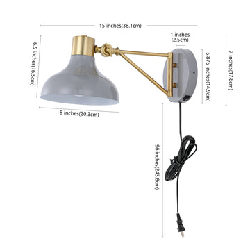 Lynn 15" Swing Arm Modern Midcentury Iron USB Charging Port LED Sconce - JONATHAN Y